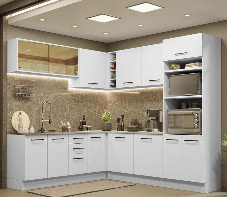 Armário de Cozinha Completa de Canto 459cm Branco Agata Madesa 01 Branco
