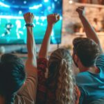 grupo de amigos assistindo futebol no tamanho ideal de tv para sala